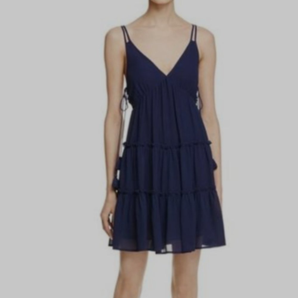 Aqua Navy Blue Tiered Mini Dress Sz. L